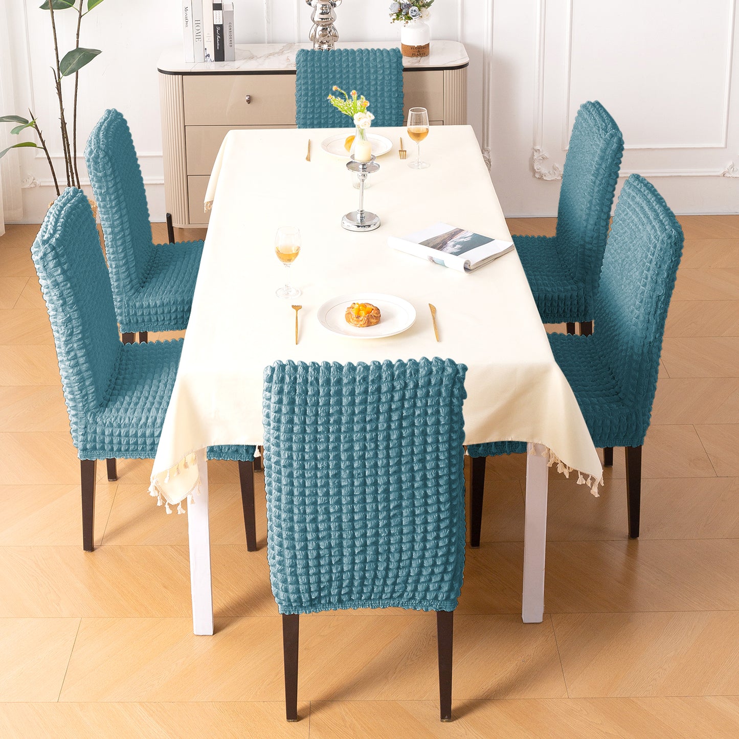 Aria Nova Bubble 280 GSM Dining Chair Cover Set of 1/2/4/6, Tropical Teal