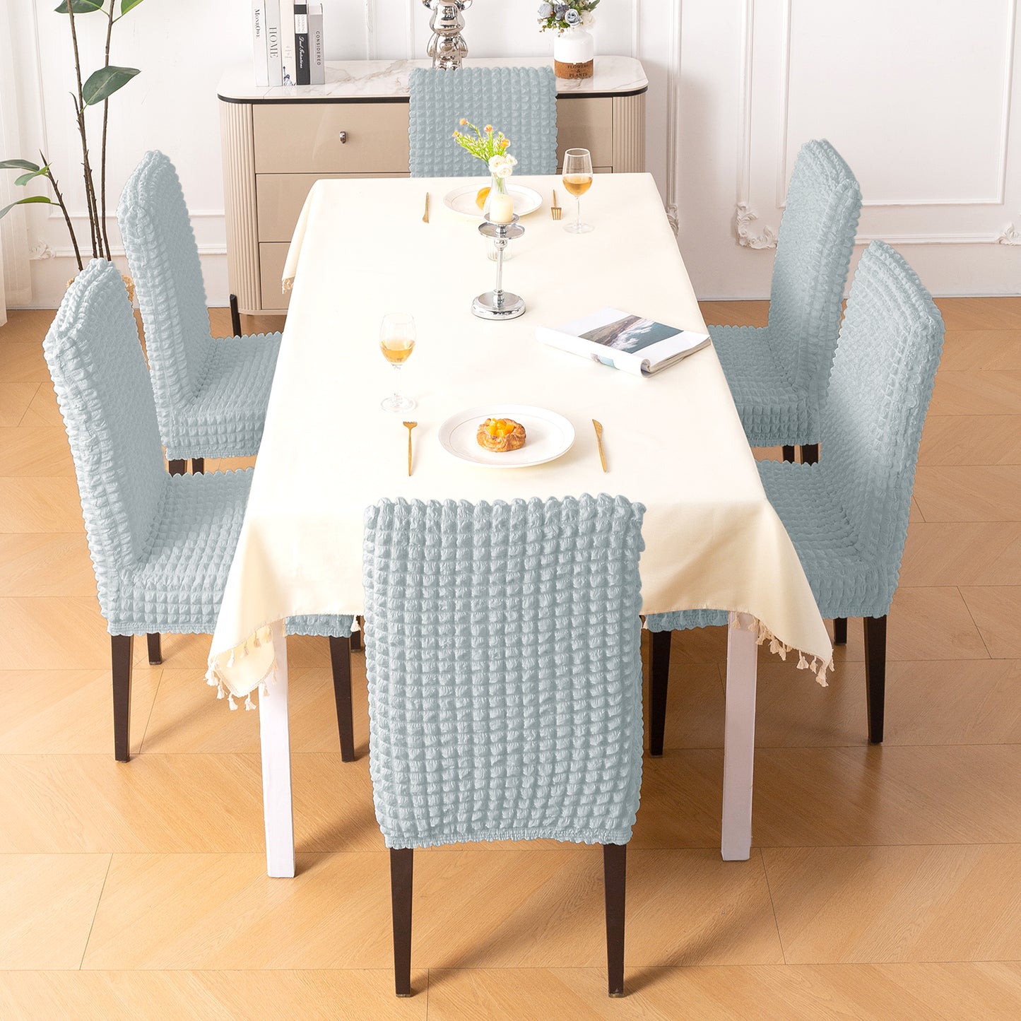 Aria Nova Bubble 280 GSM Dining Chair Cover Set of 1/2/4/6, Light Grey