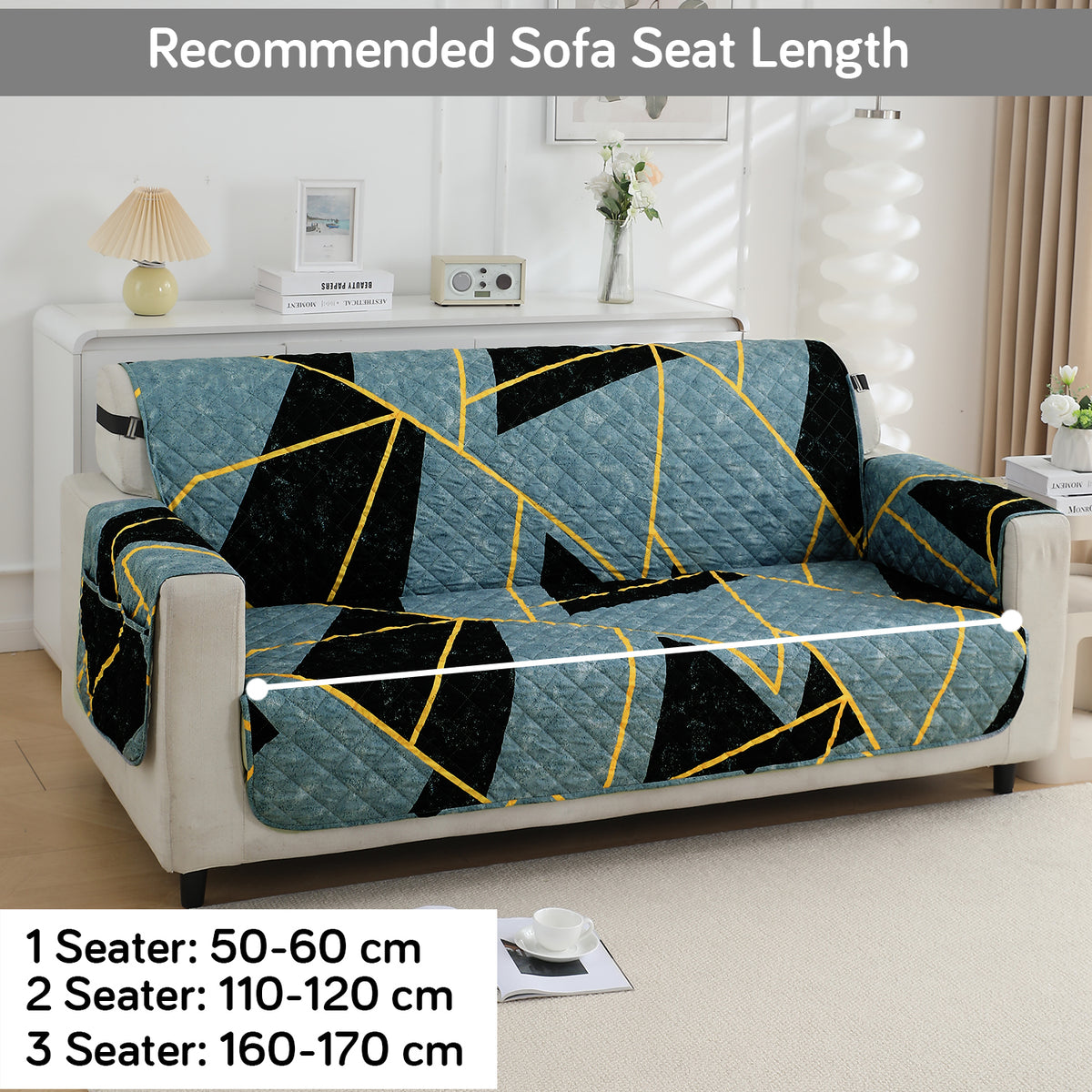 Waterproof & Quick-Dry Quilted Sofa Cover with Pockets on Armrest, Multicolor Abstract Geometry