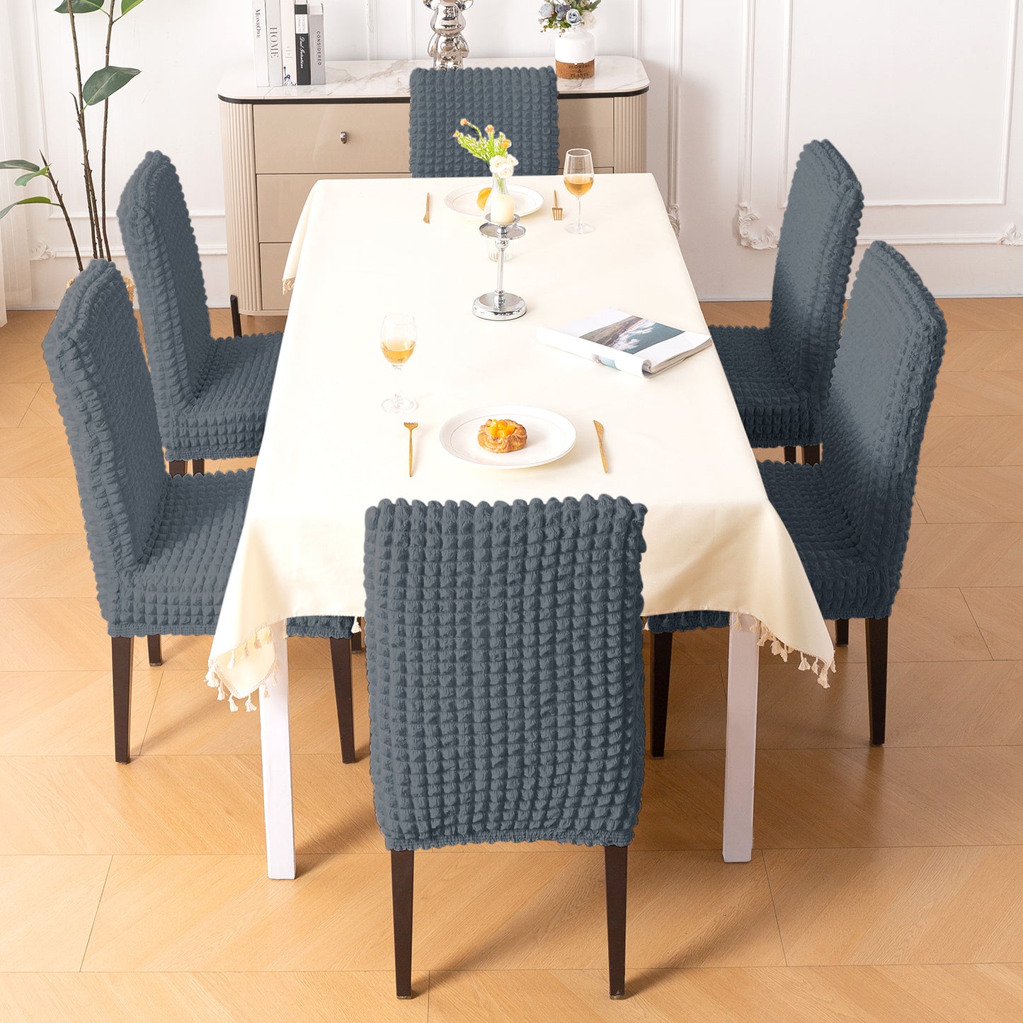 Aria Nova Bubble 280 GSM Dining Chair Cover Set of 1/2/4/6, Dark Grey