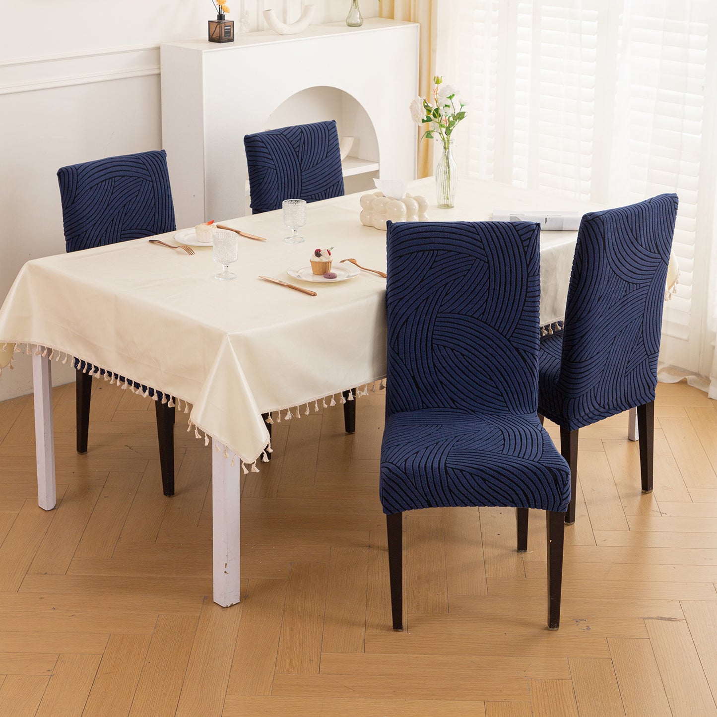 WaveLine Series 180 GSM Jacquard Chair Cover Set of 1/2/4/6, Royal Blue