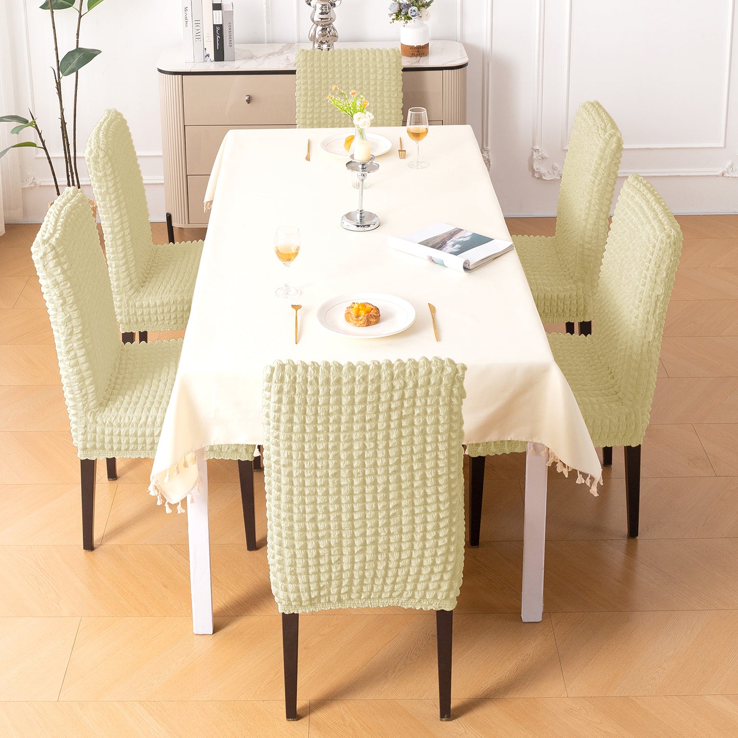 Aria Nova Bubble 280 GSM Dining Chair Cover Set of 1/2/4/6, Beige