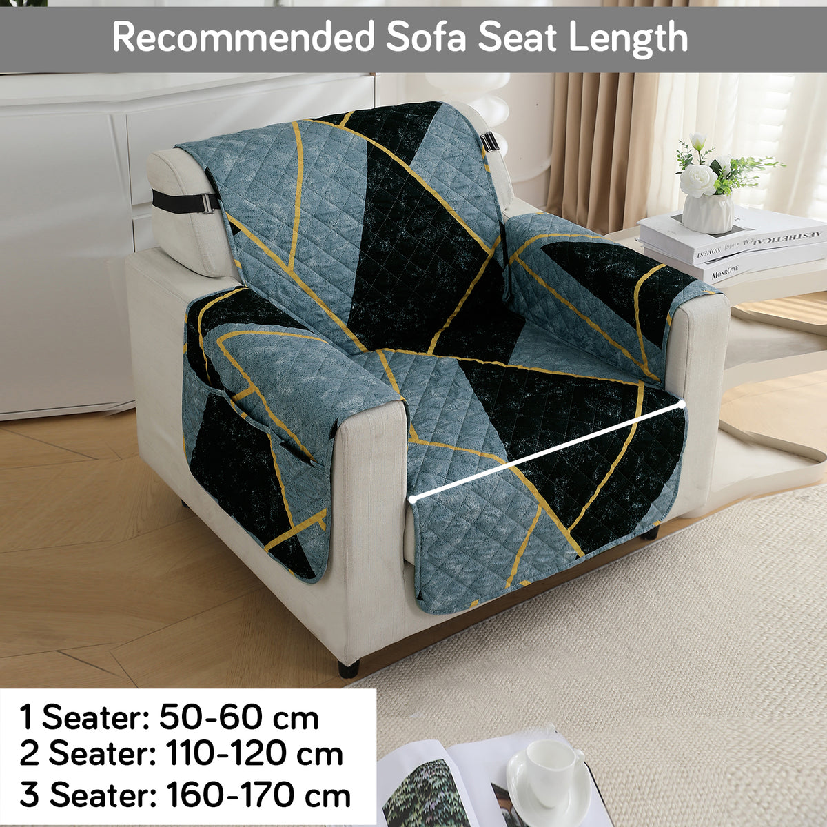 Waterproof & Quick-Dry Quilted Sofa Cover with Pockets on Armrest, Multicolor Abstract Geometry