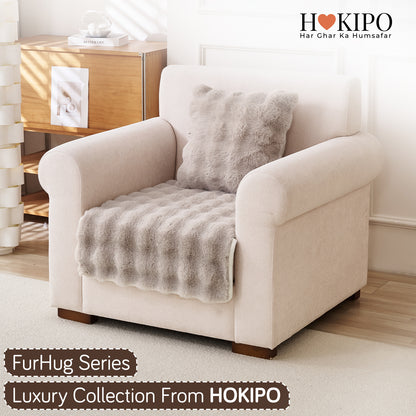 'FurHug' Premium Faux Rabbit Fur Sofa Seat Mats, Latte Brown