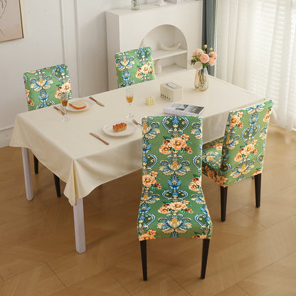 Premium Printed Velvet Dining Chair Cover Set, Green Victorian Garden