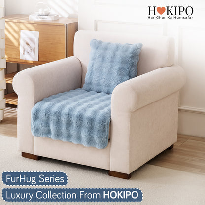 'FurHug' Premium Faux Rabbit Fur Sofa Seat Mats, Charm Blue