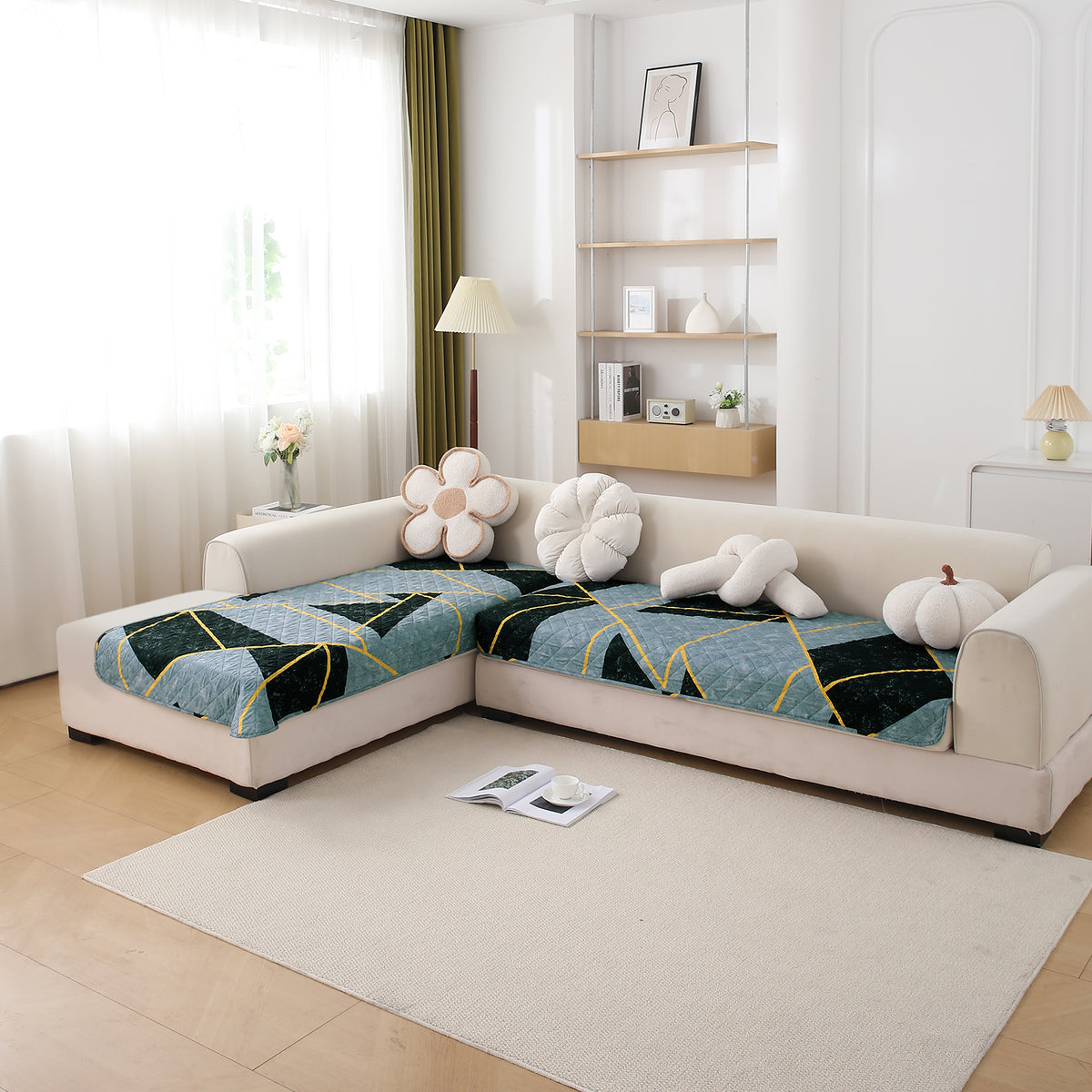 Water Repellent + Waterproof Quilted Sofa Mats, Multicolor Abstract Geometry