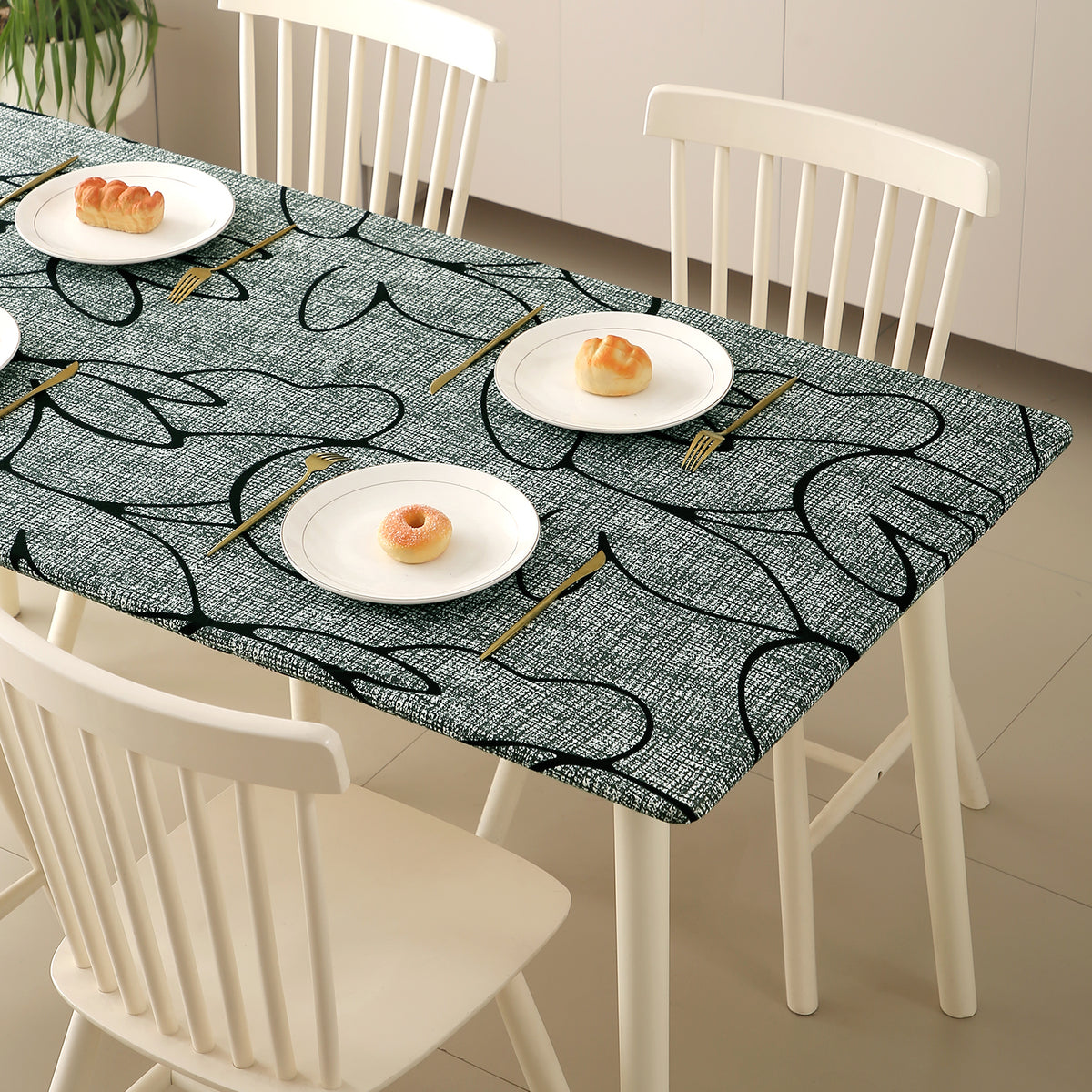 Buy Intense Grey Abstract Floral Print Water-Repellent Dining Table Cover - HOKIPO | Har Ghar Ka Humsafar