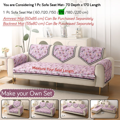 Florentina Series Premium Holland Velvet Sofa Cover Mat - Peony Lavender