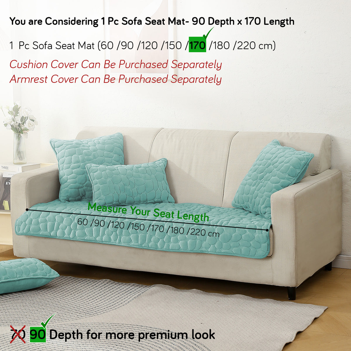 Premium Pebble Milk Velvet Anti Slip Sofa Mats, Fog Blue