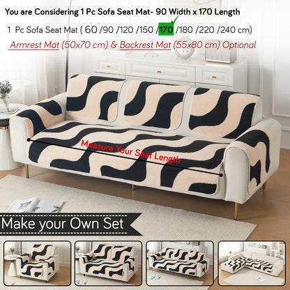 Luxury Plush Sherpa Anti-Slip Sofa Cover Mat, 'Noirea Series'| Wavy Stripe