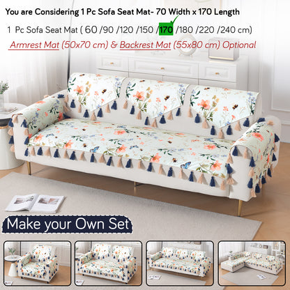 'Whispers of Nature' Series Holland Velvet Sofa Mat with Tassel, Pastel Butterfly Meadow