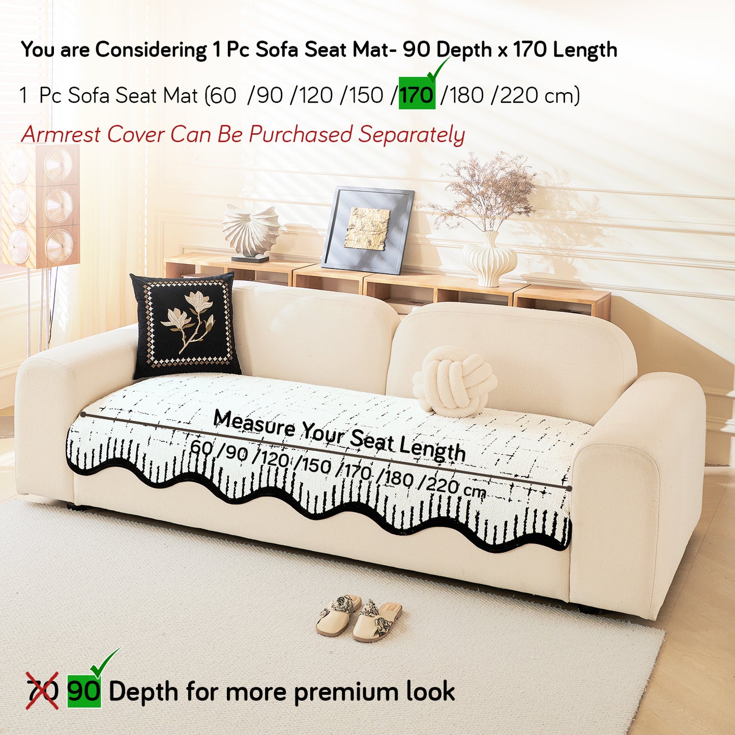 Premium Supple Soft Wavy Sofa Cover Mat, Off White