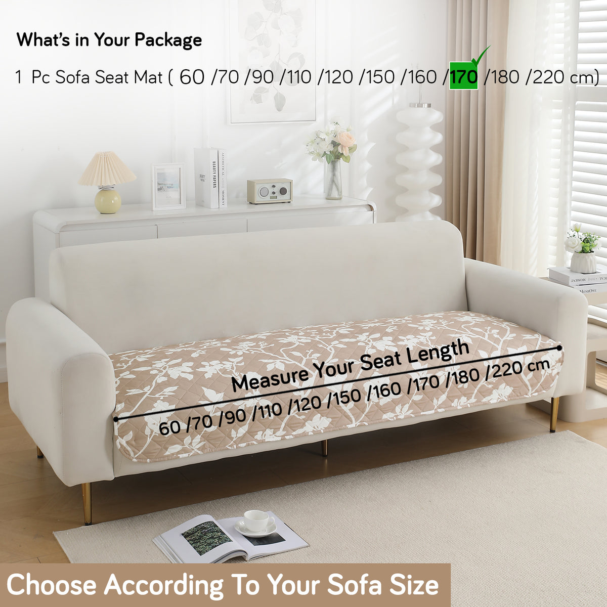 Water Repellent + Waterproof Quilted Sofa Mats, Buff Brown Sillehoute Floral