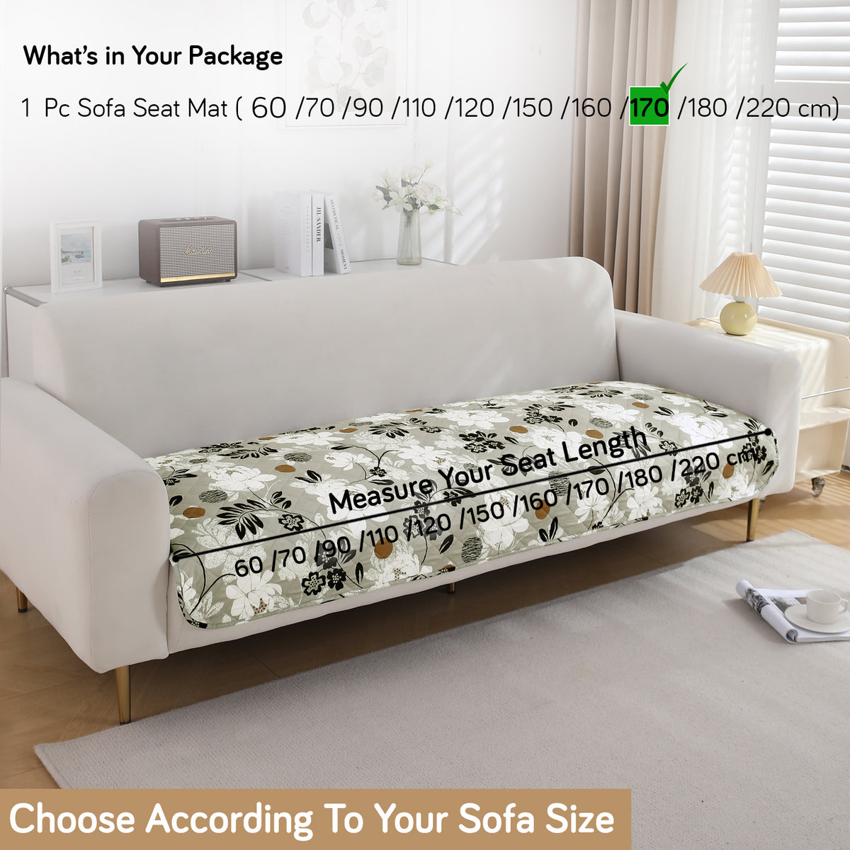 Water Repellent + Waterproof Quilted Sofa Mats, Feather Brown Floral