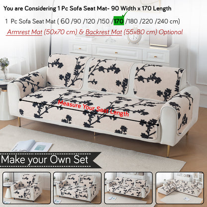 Luxury Plush Sherpa Anti-Slip Sofa Cover Mat, 'Noirea Series'| Botanical Vine