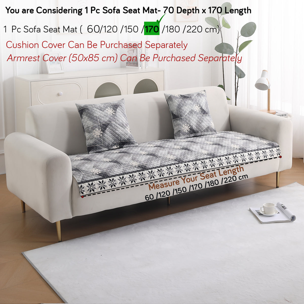 LiefNest Holland Velvet Sofa Cover Mat with Foam Filling - Snowflakes Gradient Grey