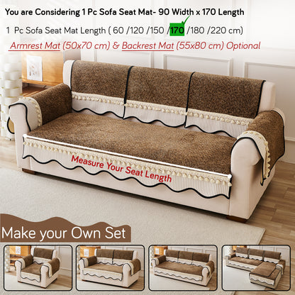 Thick Woven Weave Chenille Sofa Cover with Tassel|'Wavy Royale Series' Chestnut Brown
