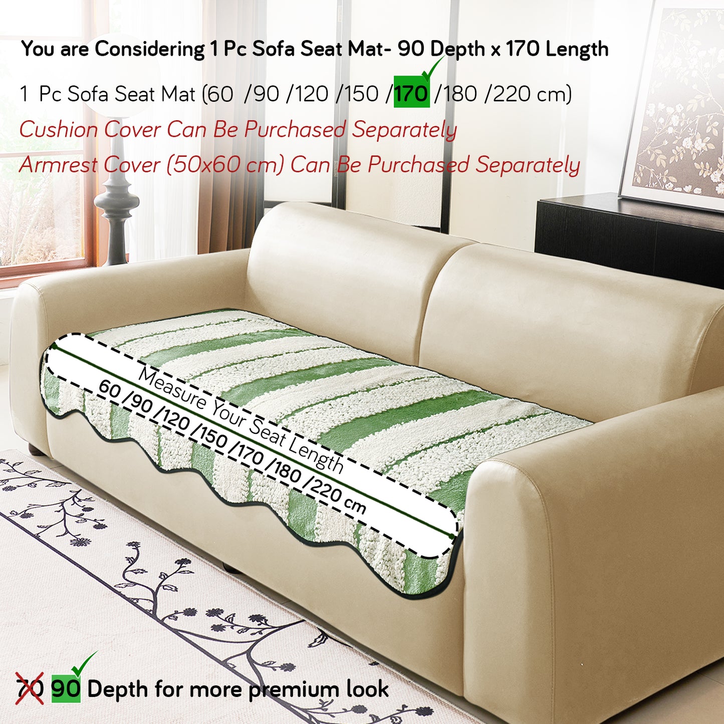 Luxury Wavy Plush Anti-Slip Sofa Cover Mats - Pistachio Green