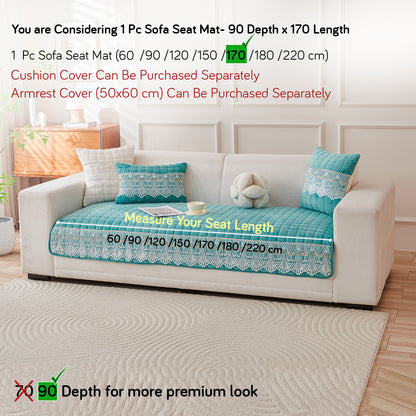 BelleLace Series Imperial Milk Velvet Sofa Cover Mat with Lace Design - Teal