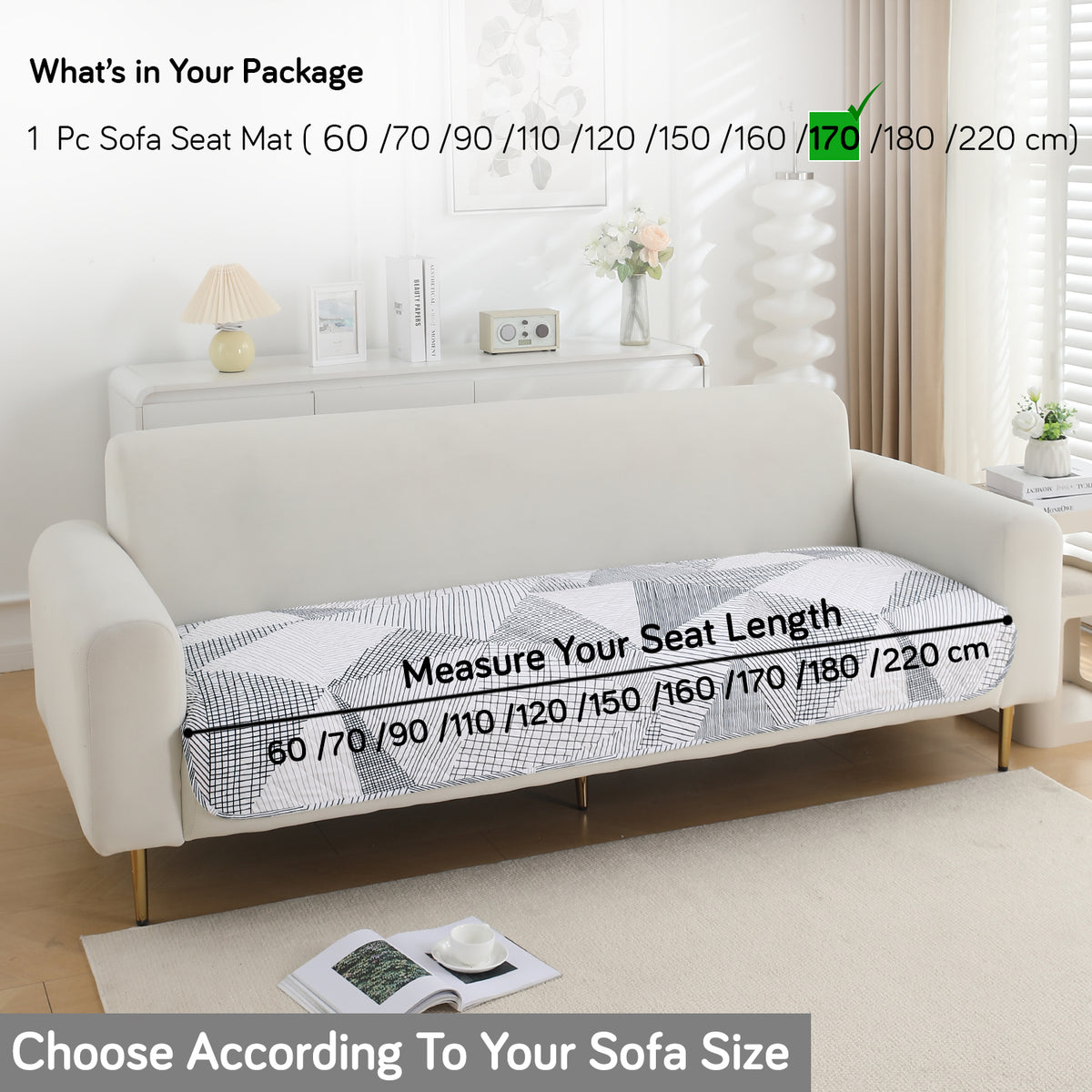 Water Repellent + Waterproof Quilted Sofa Mats, Snow White Black Geometry