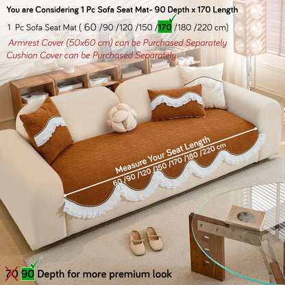 French Classic Frill Wavy Sofa Cover Mat, Copper Orange