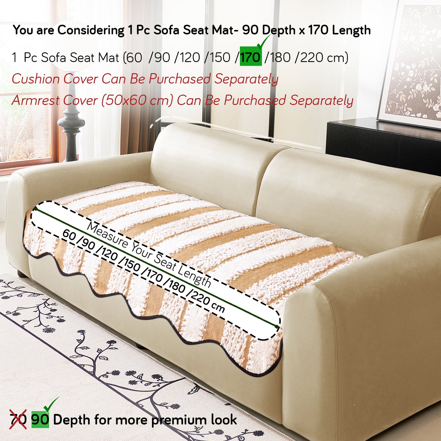Luxury Wavy Plush Anti-Slip Sofa Cover Mats - Desert Brown