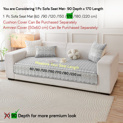 BelleLace Series Imperial Milk Velvet Sofa Cover Mat with Lace Design - Cloud Grey