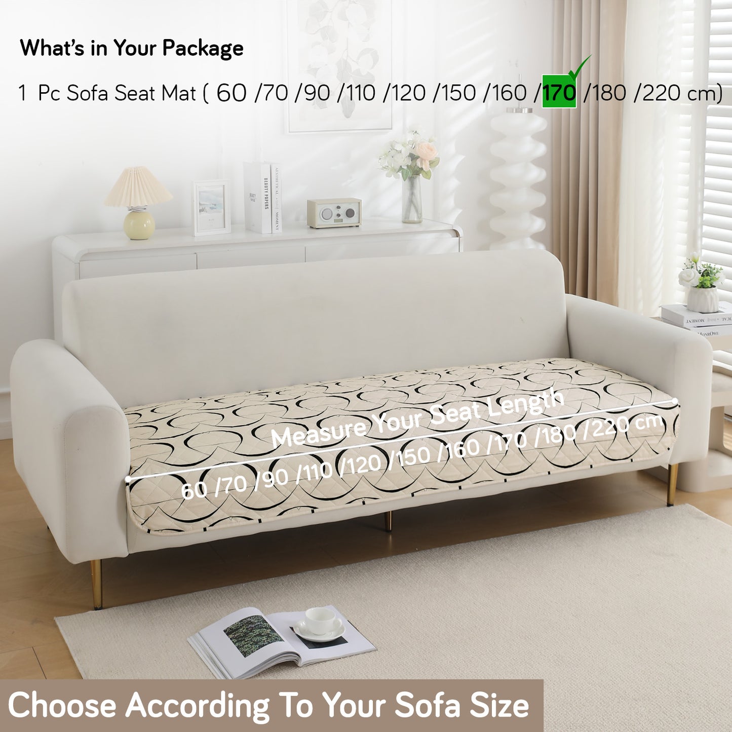 HOKIPO Water Repellent + Waterproof Quilted Sofa Mats, Natural Beige Abstract Art