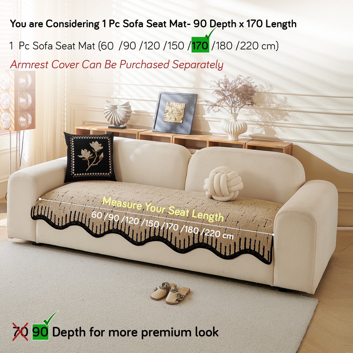Premium Supple Soft Wavy Sofa Cover Mat, Brown