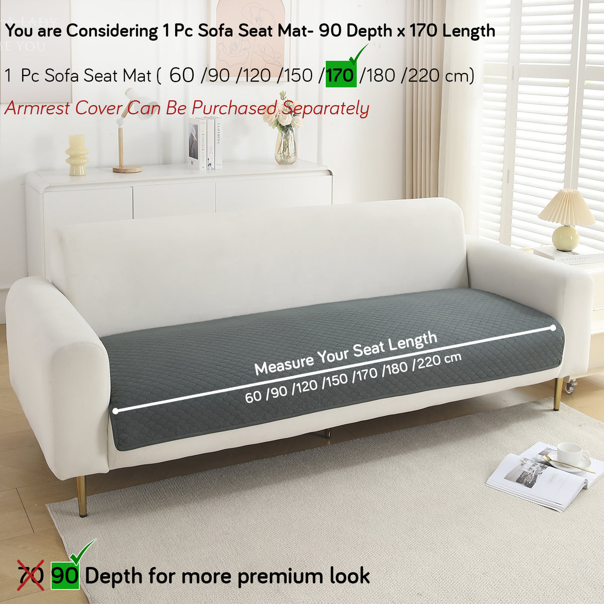 Polyester Quilted Sofa Cover Mats, Grey
