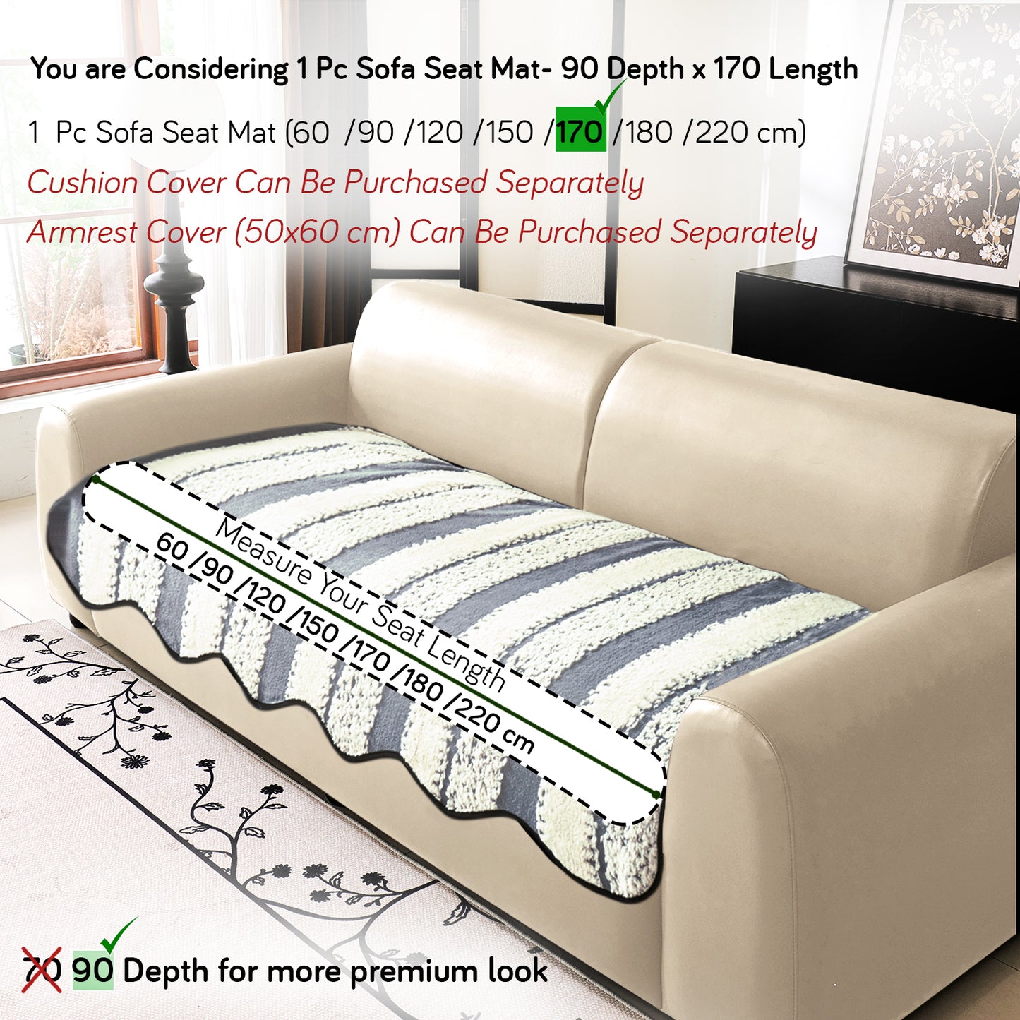 Luxury Wavy Plush Anti-Slip Sofa Cover Mats - Pewter Grey