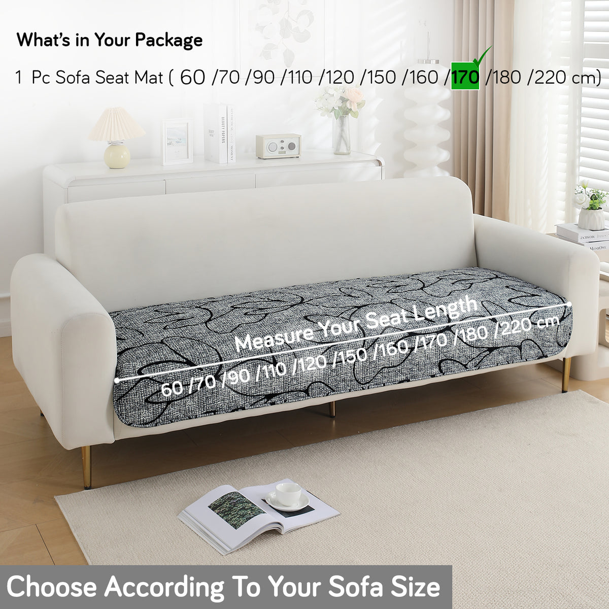 Water Repellent + Waterproof Quilted Sofa Mats, Intense Grey Abstract Floral