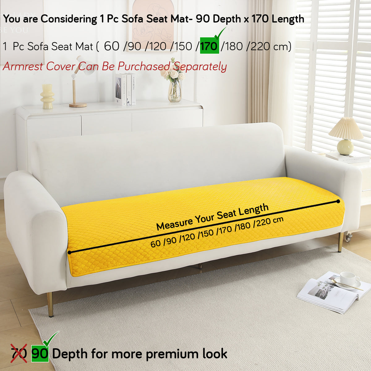 Polyester Quilted Sofa Cover Mats, Yellow