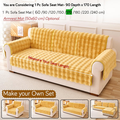 'FurHug' Premium Faux Rabbit Fur Sofa Seat Mats, Honey Yellow