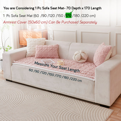 'Italian Caelora' Luxury Jacquard Plush Sofa Cover Mat and Anti-Slip Armrest Covers - Misty Rose