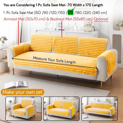 Faux Rabbit Fur Plush Anti-Slip Sofa Mat |Snuggle Fur Mustard Yellow