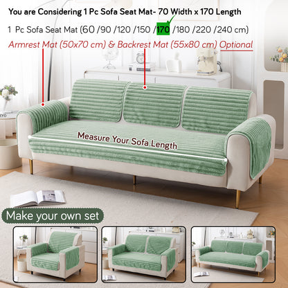 Faux Rabbit Fur Plush Anti-Slip Sofa Mat |Snuggle Fur Sage Green