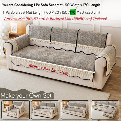 Thick Woven Weave Chenille Sofa Cover with Tassel|'Wavy Royale Series' Taupe Mist