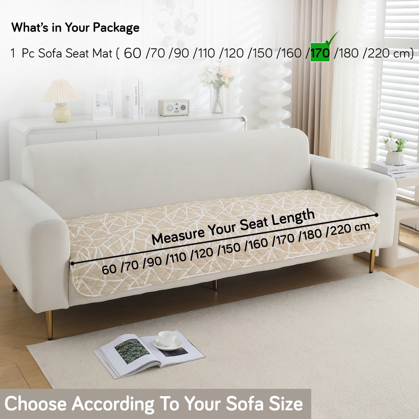 HOKIPO Water Repellent + Waterproof Quilted Sofa Mats, Beige Abstract Geometry