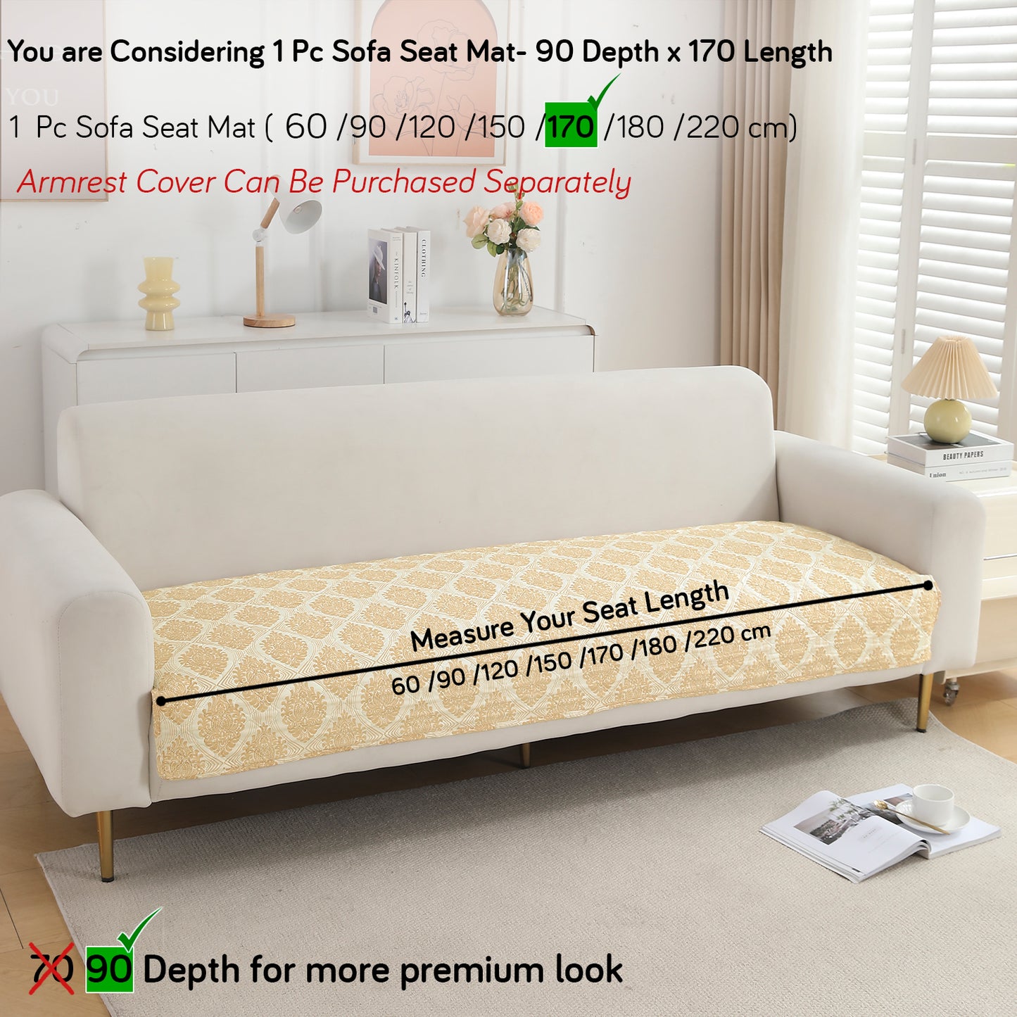 Polyester Printed Quilted Sofa Cover Mats, Ogee Ivory