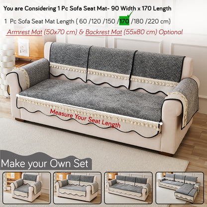 Thick Woven Weave Chenille Sofa Cover with Tassel|'Wavy Royale Series' Moon Grey