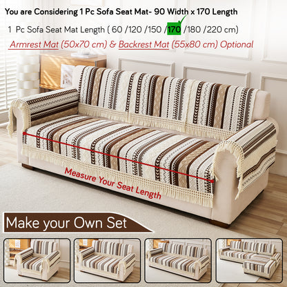 Nordic Boho Geometric Sofa Cover Mat with Tassel, 'Nordic Tassel Series'  Chocolate Brown