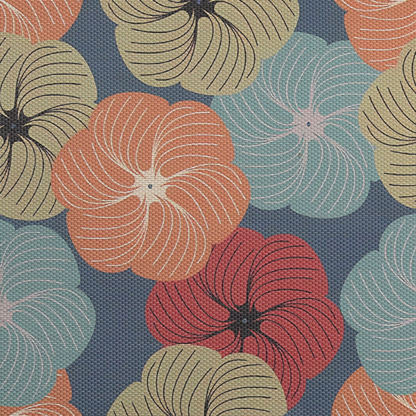 Color Splash PVC Mats for Dining Table, Floral Wheel - Teal Blue
