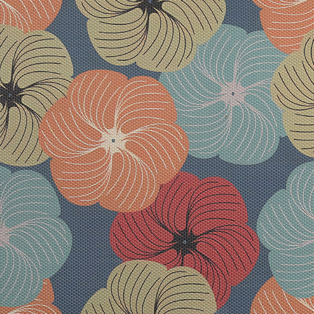 Color Splash PVC Mats for Dining Table, Floral Wheel - Teal Blue
