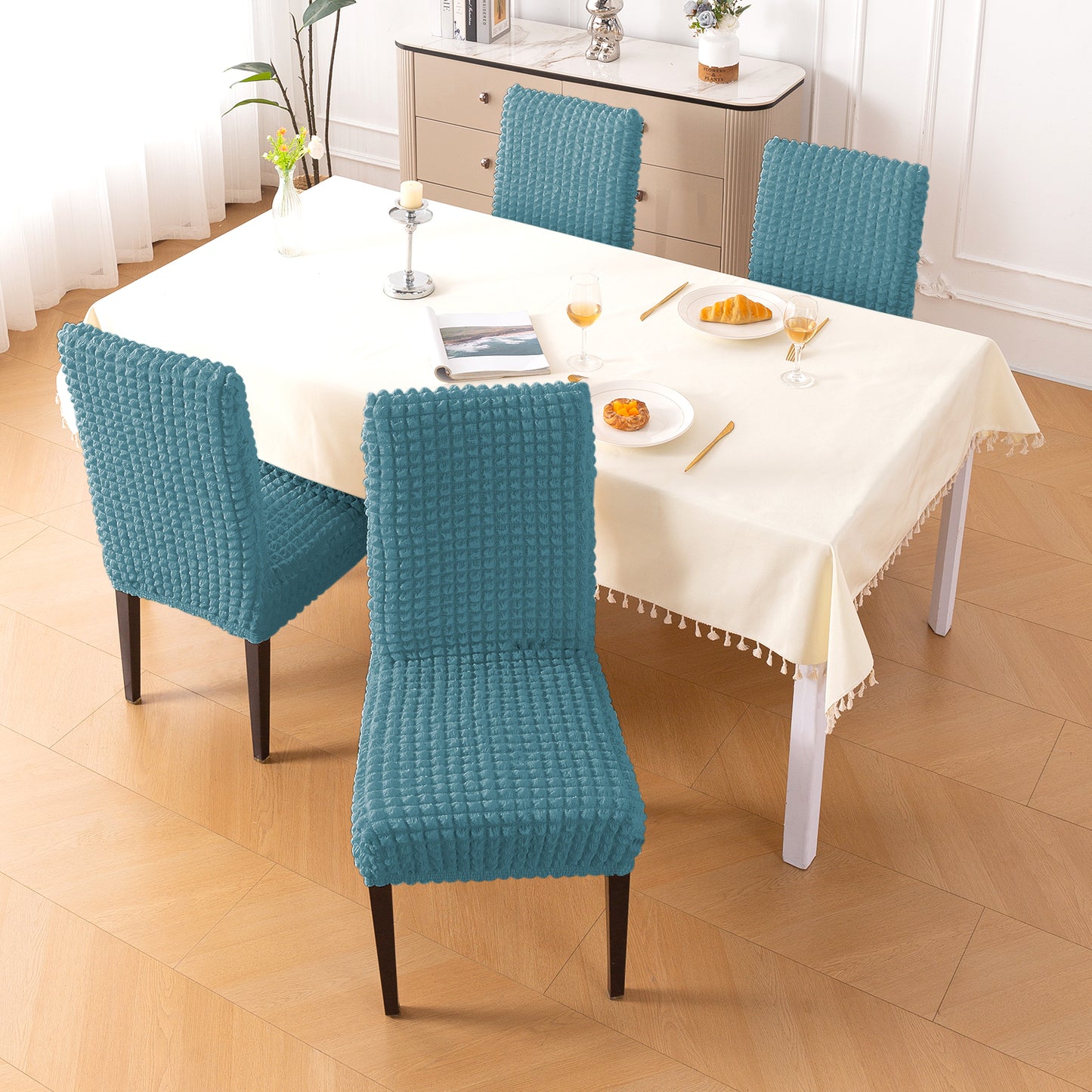 Aria Nova Bubble 280 GSM Dining Chair Cover Set of 1/2/4/6, Tropical Teal