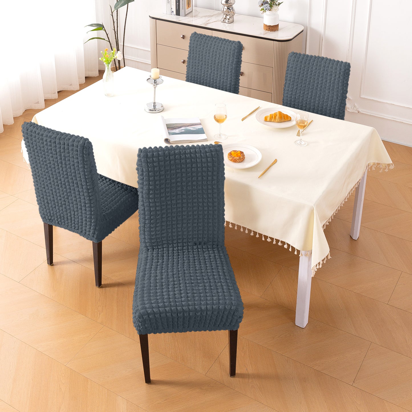 Aria Nova Bubble 280 GSM Dining Chair Cover Set of 1/2/4/6, Dark Grey