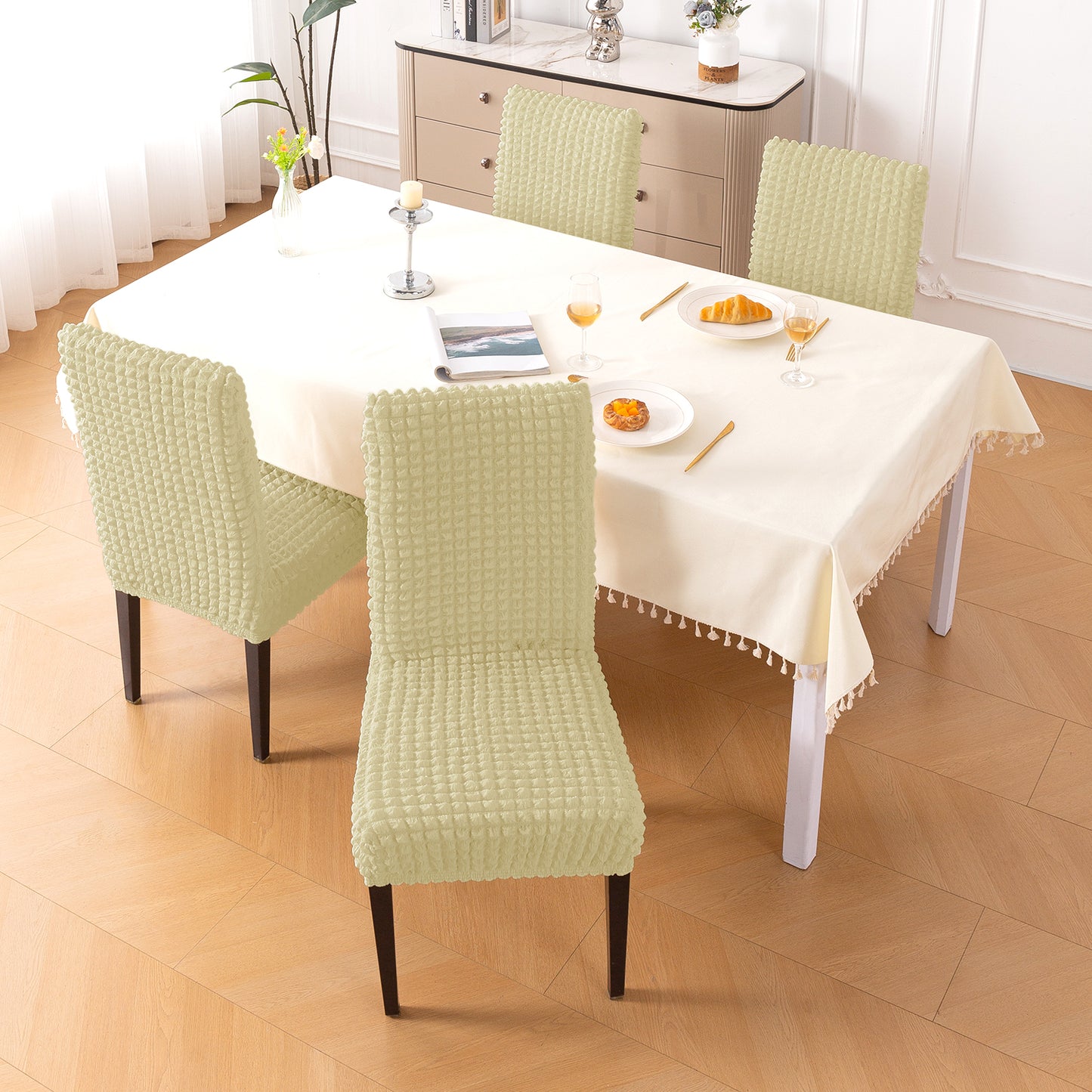 Aria Nova Bubble 280 GSM Dining Chair Cover Set of 1/2/4/6, Beige