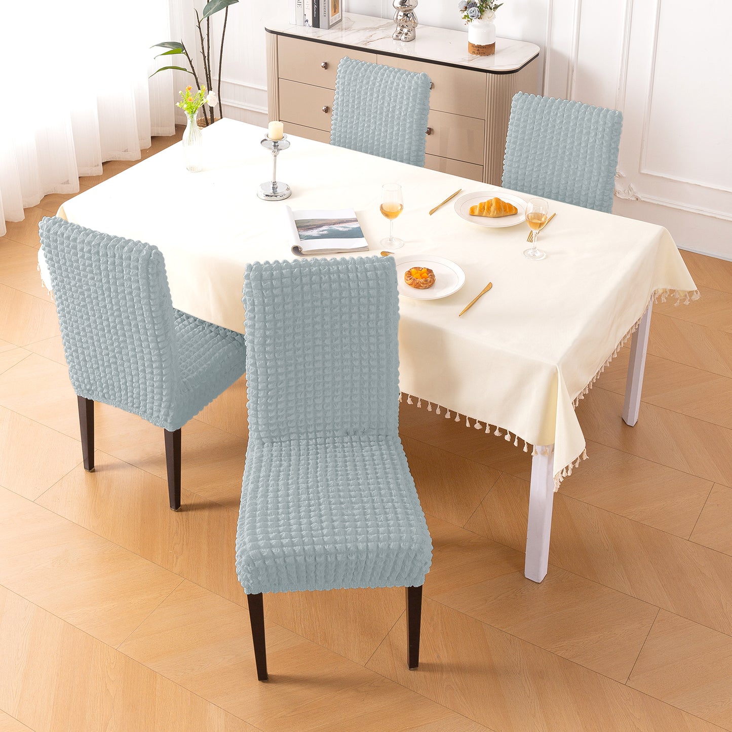 Aria Nova Bubble 280 GSM Dining Chair Cover Set of 1/2/4/6, Light Grey