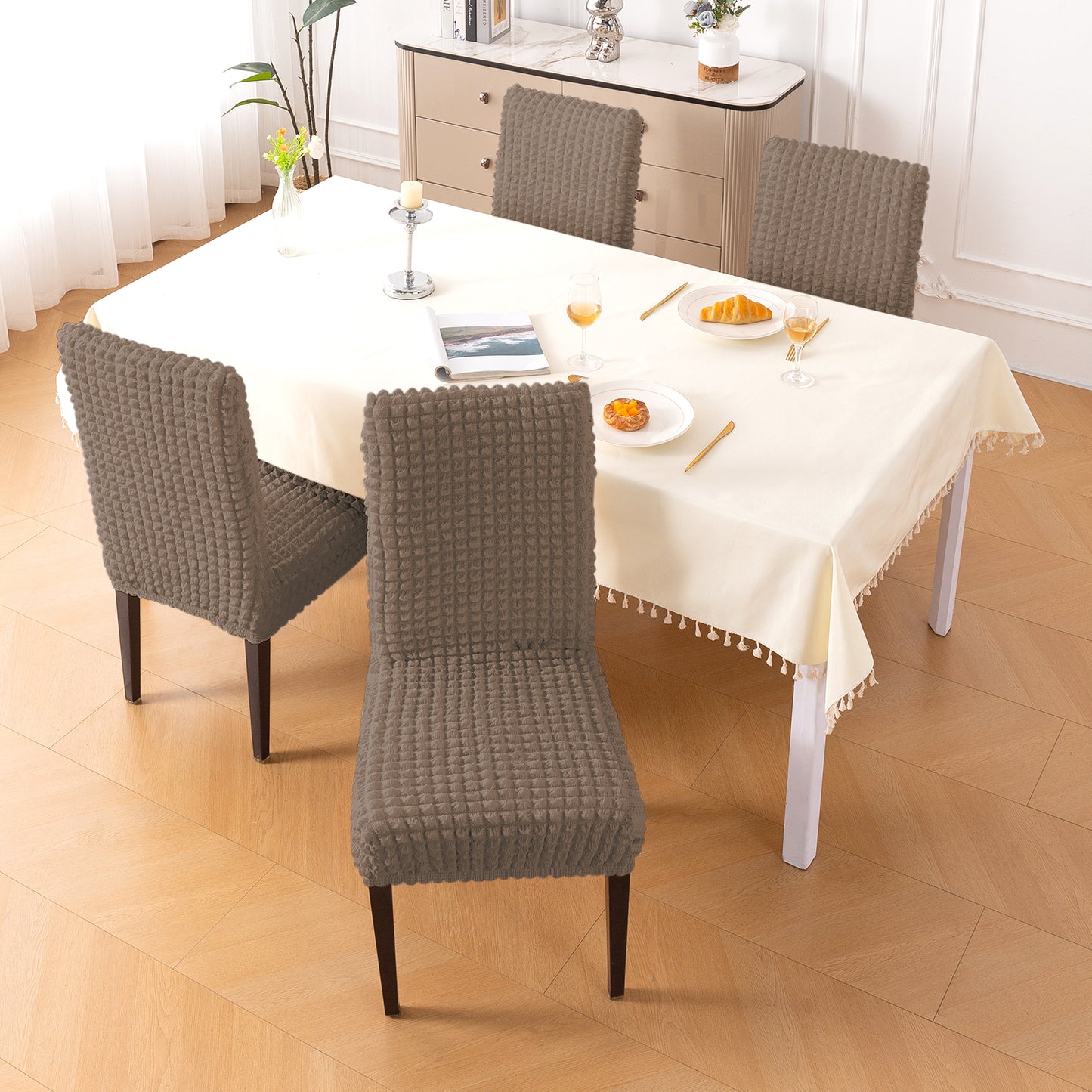 Aria Nova Bubble 280 GSM Dining Chair Cover Set of 1/2/4/6, Mocha Brown